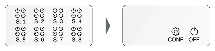 5.3 System Config Settings diagram: S. 1 S. 2 S. 3 S. 4 OFF CONF S. 6 S. 7 S. 8 S. 5
