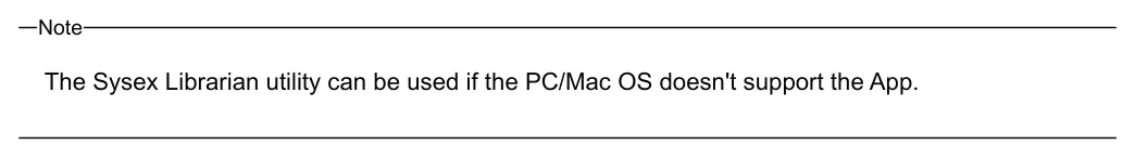 Factory Reset diagram: Note The Sysex Librarian utility can be used if the PC/Mac OS doesn't support the App.