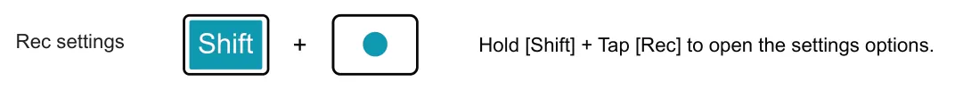 Recording Settings diagram: Hold [Shift] + Tap [Rec] to open the settings options. Rec settings +