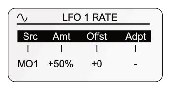 7.10 Quick Assign diagram: LFO 1 RATE Src Amt Offst Adpt MO1 +50% +0 -