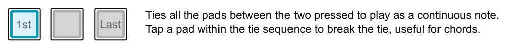 Viewing &amp; Editing a Poly Sequencer diagram: Ties all the pads between the two pressed to play as a continuous note. Tap a pad within the tie sequence to break the tie, useful for chords. 1st Last