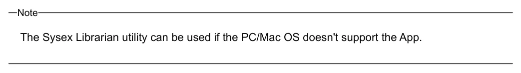 Failed Update diagram: Note The Sysex Librarian utility can be used if the PC/Mac OS doesn't support the App.