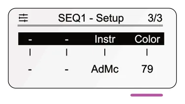 10.5 Sequencer Interface LEDs &amp; Colors diagram: SEQ1 - Setup 3/3 - - Instr Color - - AdMc 79