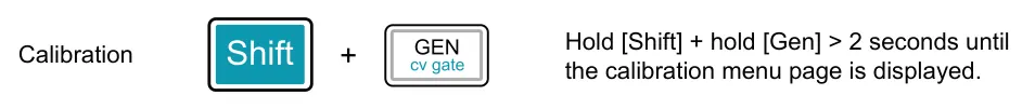 10.6 Analog Calibration diagram: Hold [Shift] + hold [Gen] > 2 seconds until the calibration menu page is displayed. Calibration +