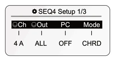 Building a Chord Pattern diagram: SEQ4 Setup 1/3 Ch Out PC Mode 4 A ALL OFF CHRD