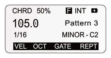 Building a Chord Pattern diagram: 50% INT F Pattern 3 1/16 MINOR - C2 VEL GATE OCT REPT