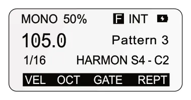 Building a Chord Pattern diagram: 50% INT F Pattern 3 1/16 HARMON S4 - C2 VEL GATE OCT REPT