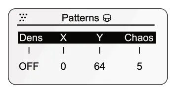 Building a Drum Pattern diagram: Patterns Dens X Y Chaos OFF 0 64 5