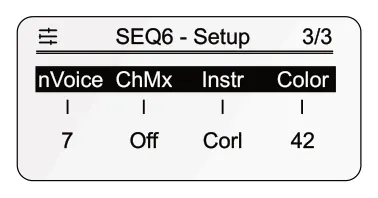 Instrument Definitions diagram: SEQ6 - Setup 3/3 nVoice ChMx Instr Color 7 Off Corl 42